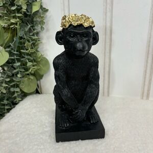 Black Monkey Figurine Gold Rose Crown Sitting Regal Desktop Accent Decor‎